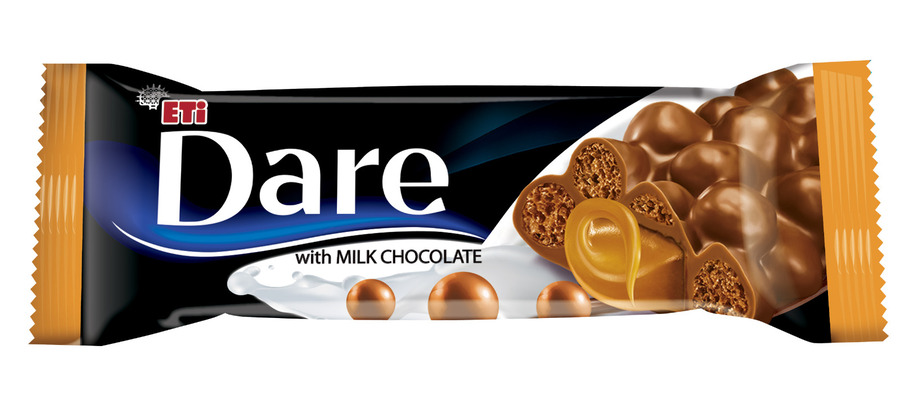 DARE kombinace mléčné čokolády, karamelu a rýžových křupinek
